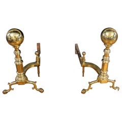 Pair of American Colonial Revival Brass Andirons