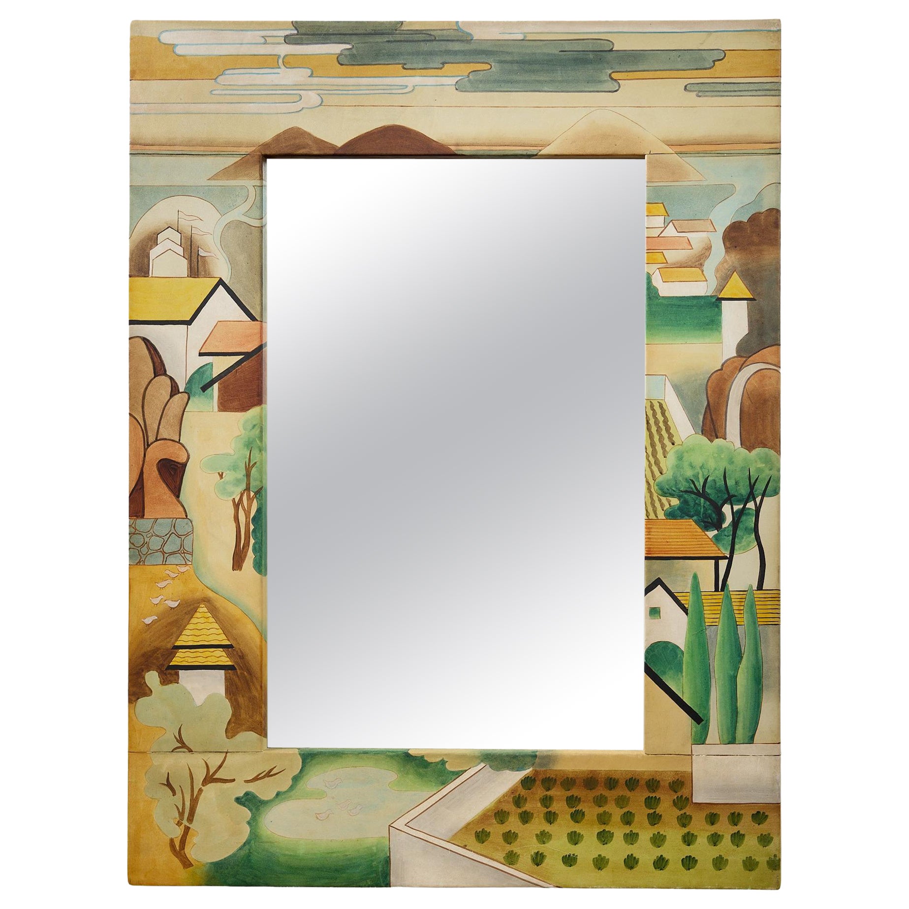 Hand Painted Leather 20th Century Mirror For Sale