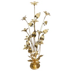 Vintage Tall Flower Brass Lacquered Floor Lamp