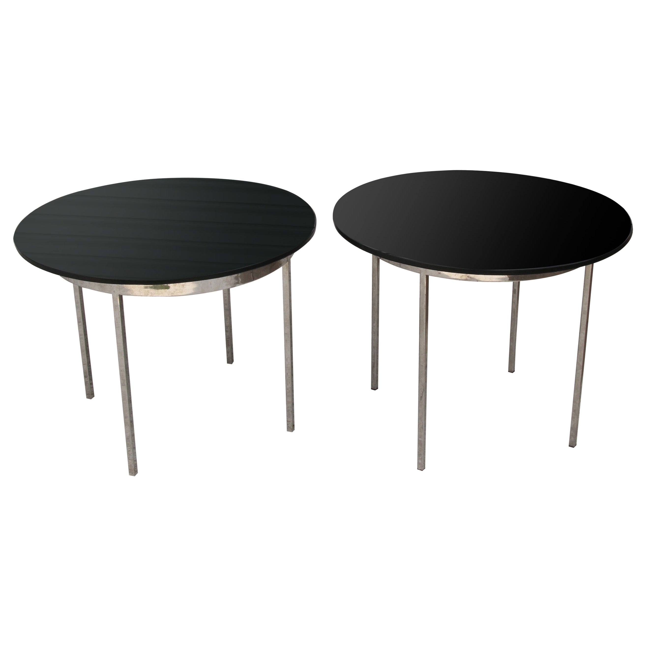  One Pair Mid Century Smoked Glass and Chrome Side Tables  For Sale