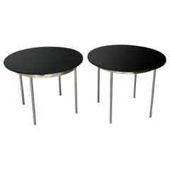 Retro  One Pair Mid Century Smoked Glass and Chrome Side Tables 