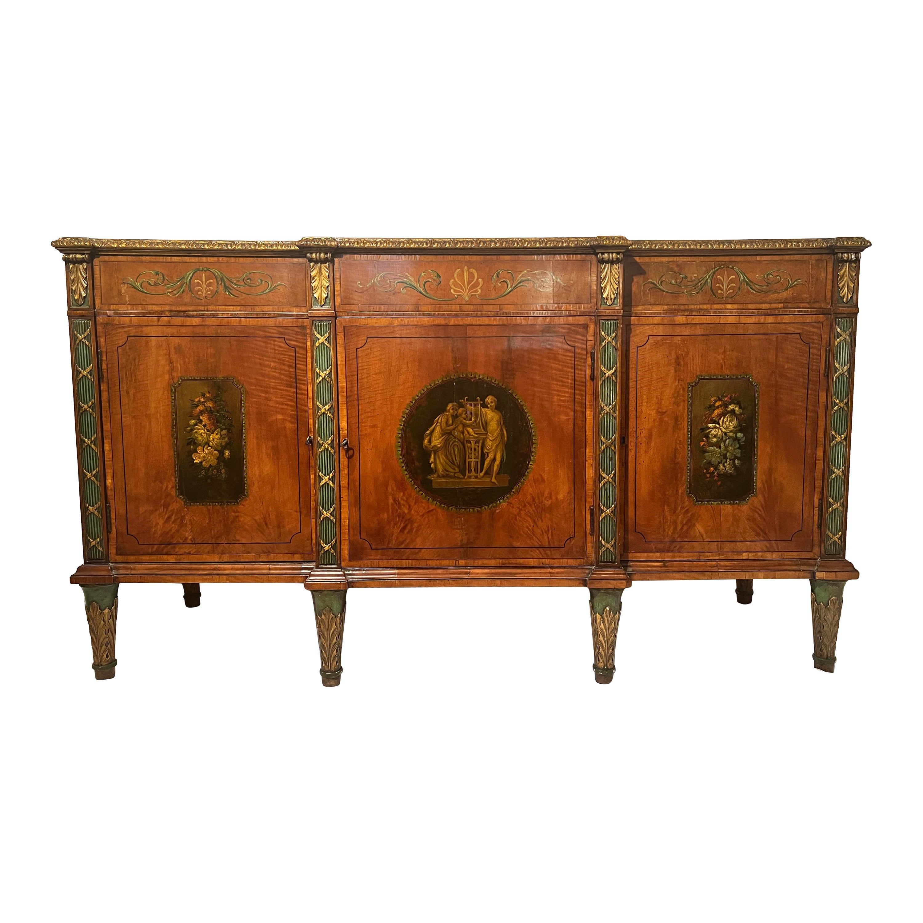 Antique English Satinwood Painted Cabinet  For Sale