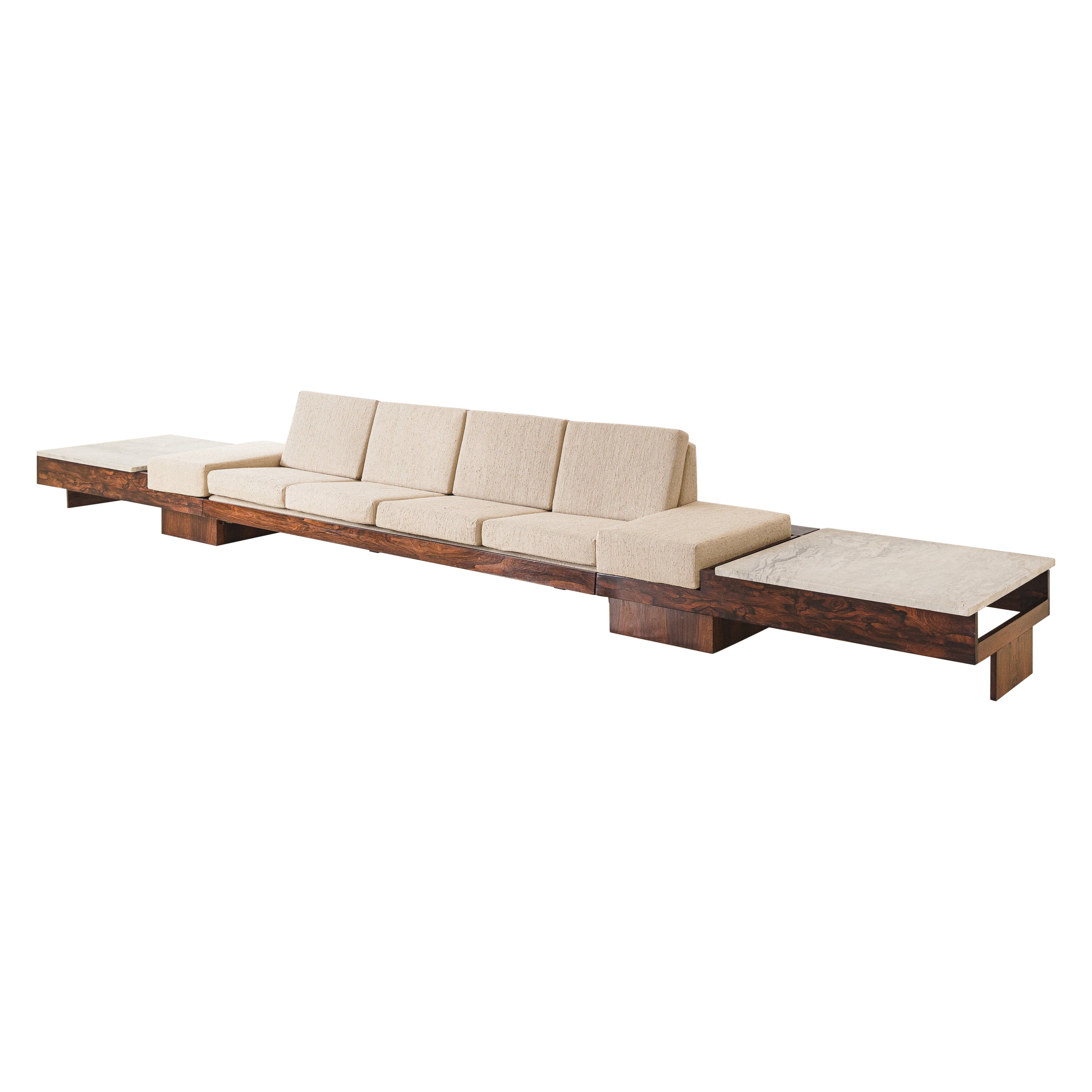 Midcentury Brazilian Sofa Design by Joaquim Tenreiro, Rosewood and Marble, 1960s For Sale