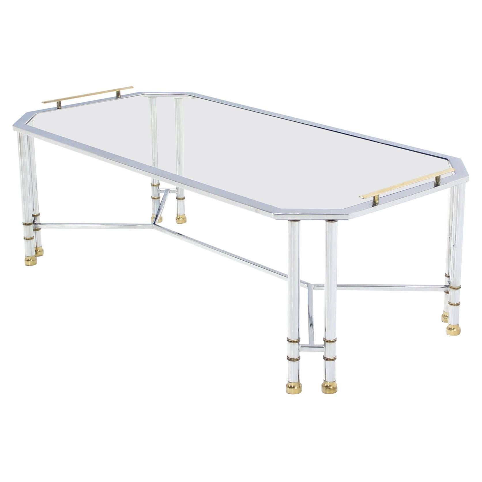 Rectangular Chrome Brass Glass Coffee Table Tray Style Mid Century Modern For Sale