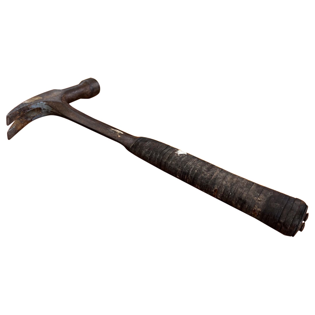 Antiker Vintage-Hammer mit geschmiedetem Eisengriff und Lederumwicklung