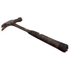Used Hammer Vintage Forged Iron Tool Wrapped Leather Handle