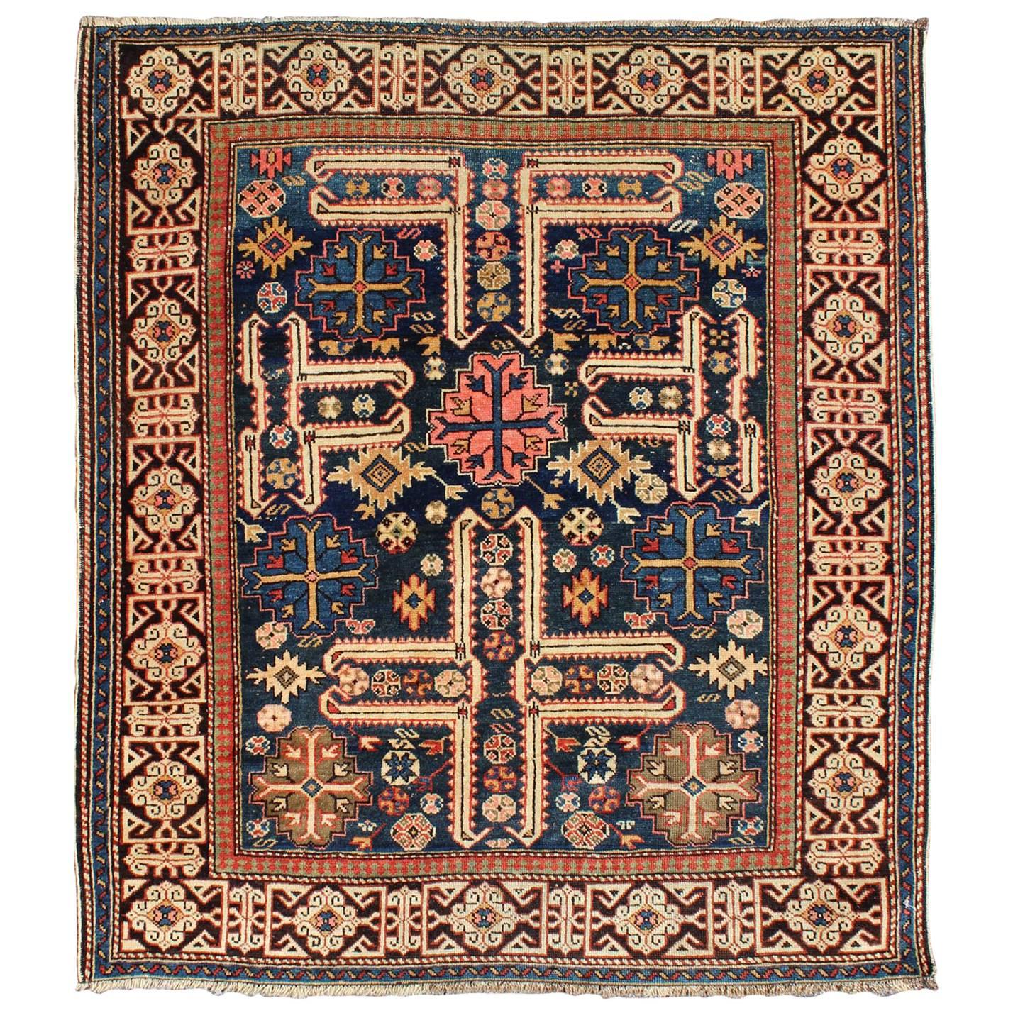 Antique Caucasian Karaghashli Rug with Stunning Geometric Design For Sale