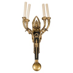 Antique Large Pair of Empire Sconces, circa 1860, with Heavy Egyptian Influences