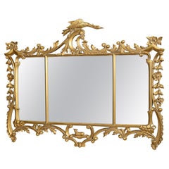 Vintage Carved Gilt wood Three Panelled Mirror in the Chippendale Style