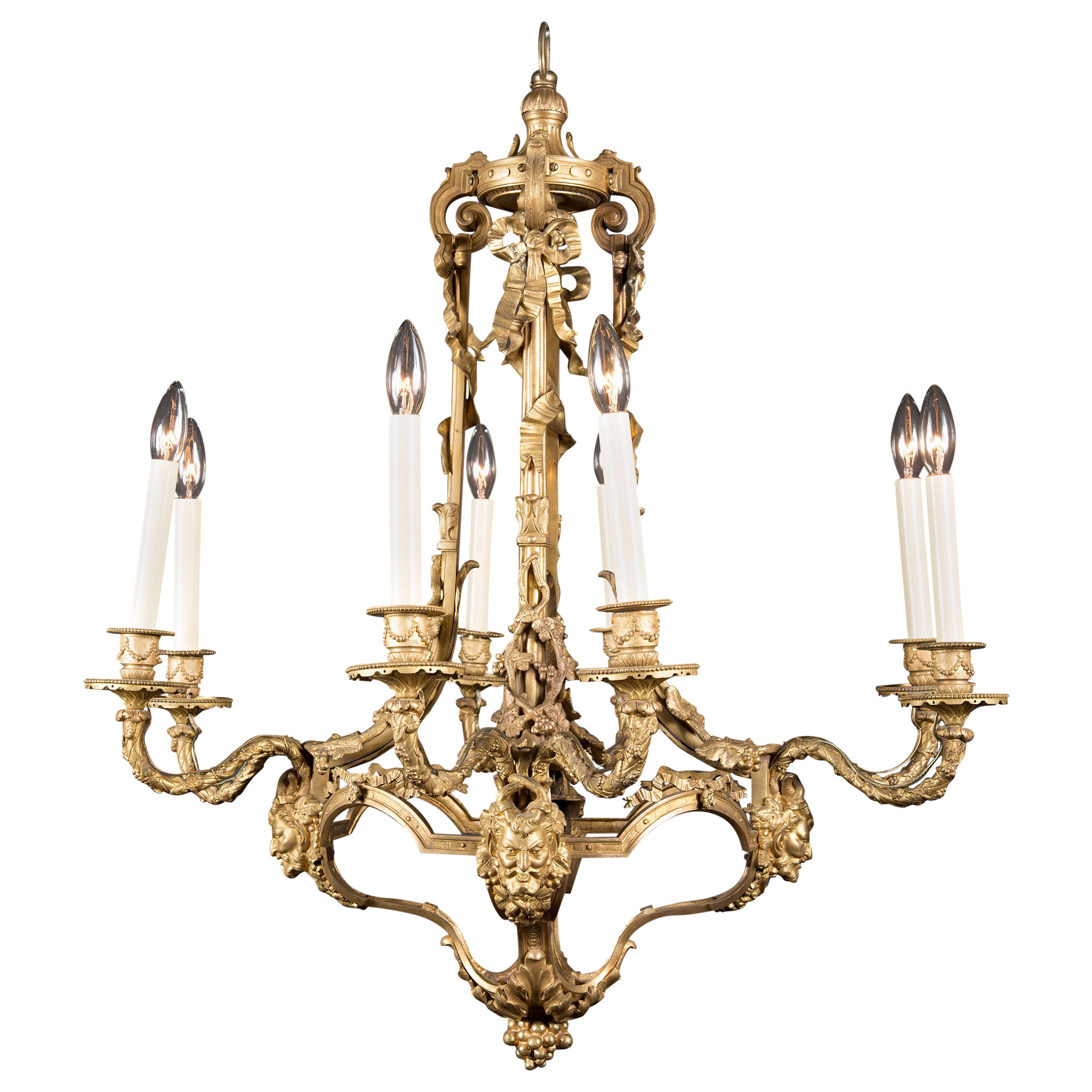 Bacchus Themed 19th Century French Louis XVI Bronze D’ore Chandelier For Sale
