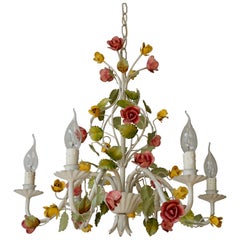 Mid Century Tole Italian Flower Six-Light Chandelier