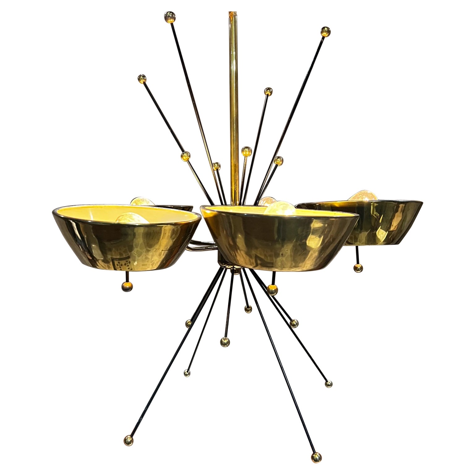 1960s Italian Brass Five Shade Chandelier Style Paavo Tynell Italy For Sale