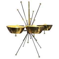 1960s Style Paavo Tynell Atomic Brass Chandelier Italy