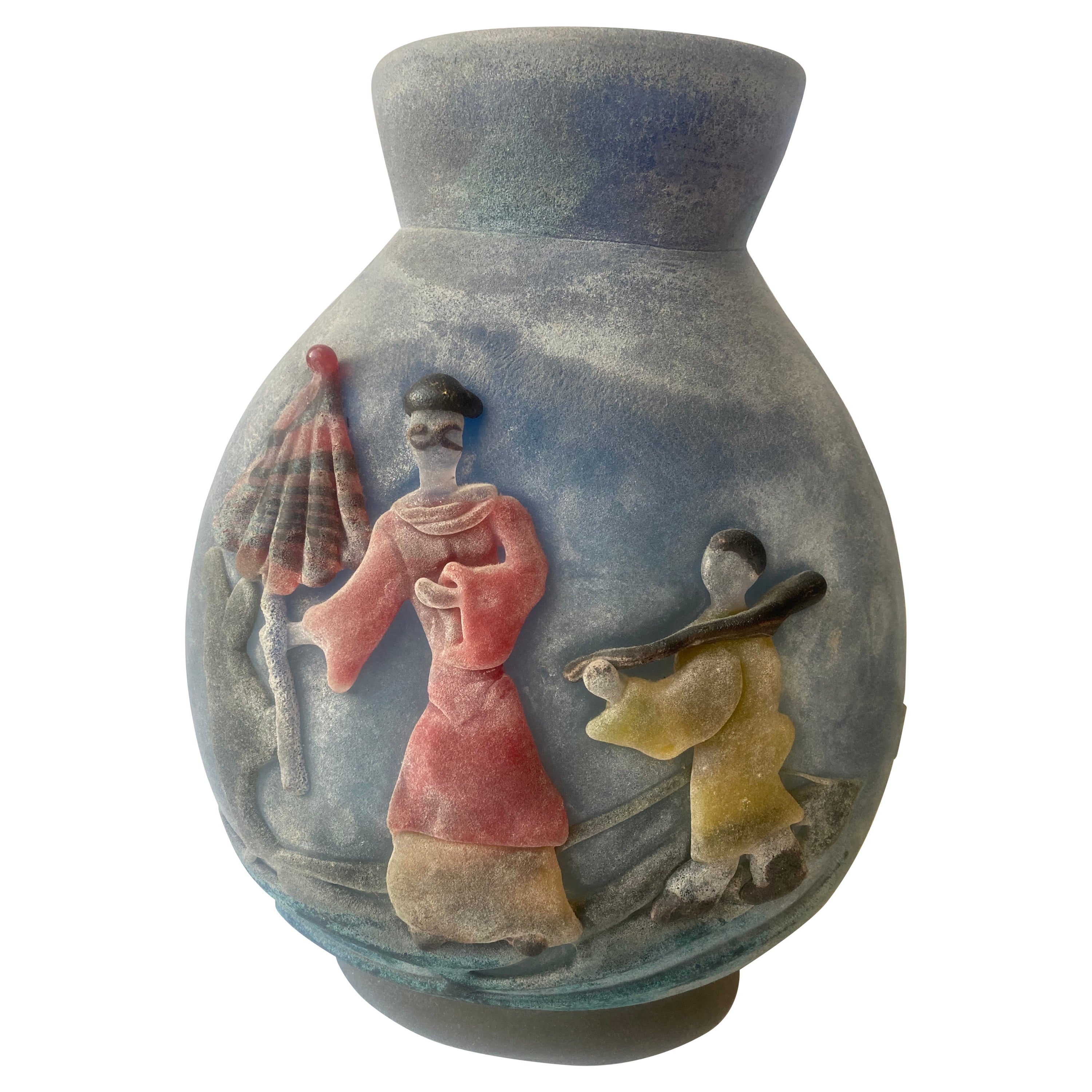 Gino Cenedese, Importante vaso in vetro di Murano a lavorazione Scavo, stile Martinuzzi in vendita