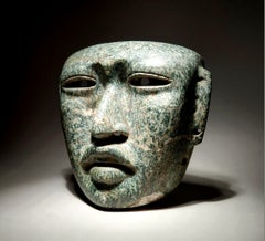 Ancien masque de portrait en pierre verte d'Olmec avec provenance d'avant 1970