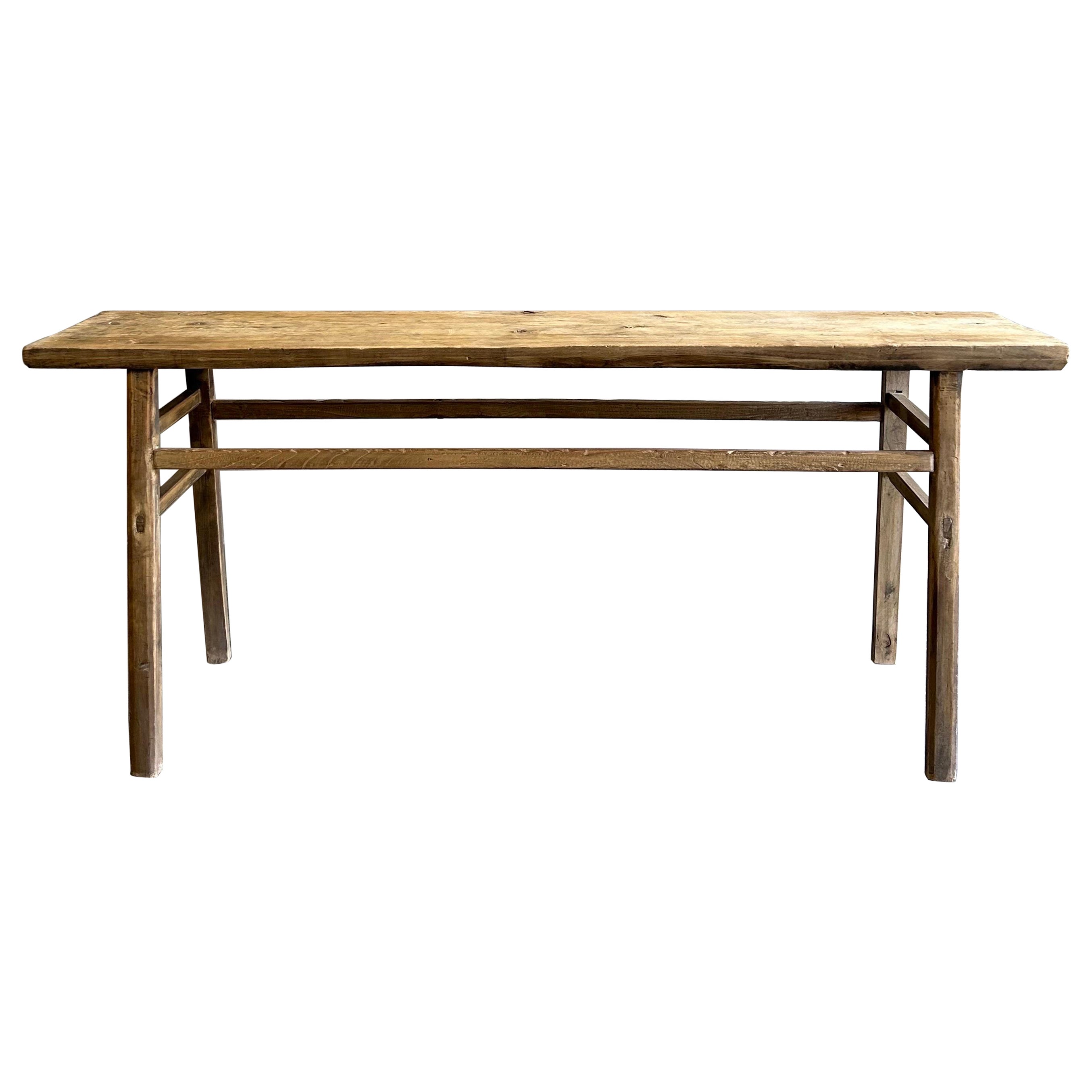Vintage Elm Wood Console Table 75" For Sale at 1stDibs