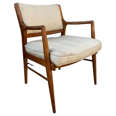 1950's Mid Century Modern Walnut Side Chair With Beige Wool Upholstery