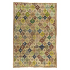 Distressed Vintage Turkish Sivas Rug with Rustic Earth-Tone Colors
