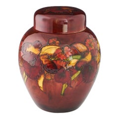Moorcroft Pottery Large Flambe Orchid Ginger Jar, c1955