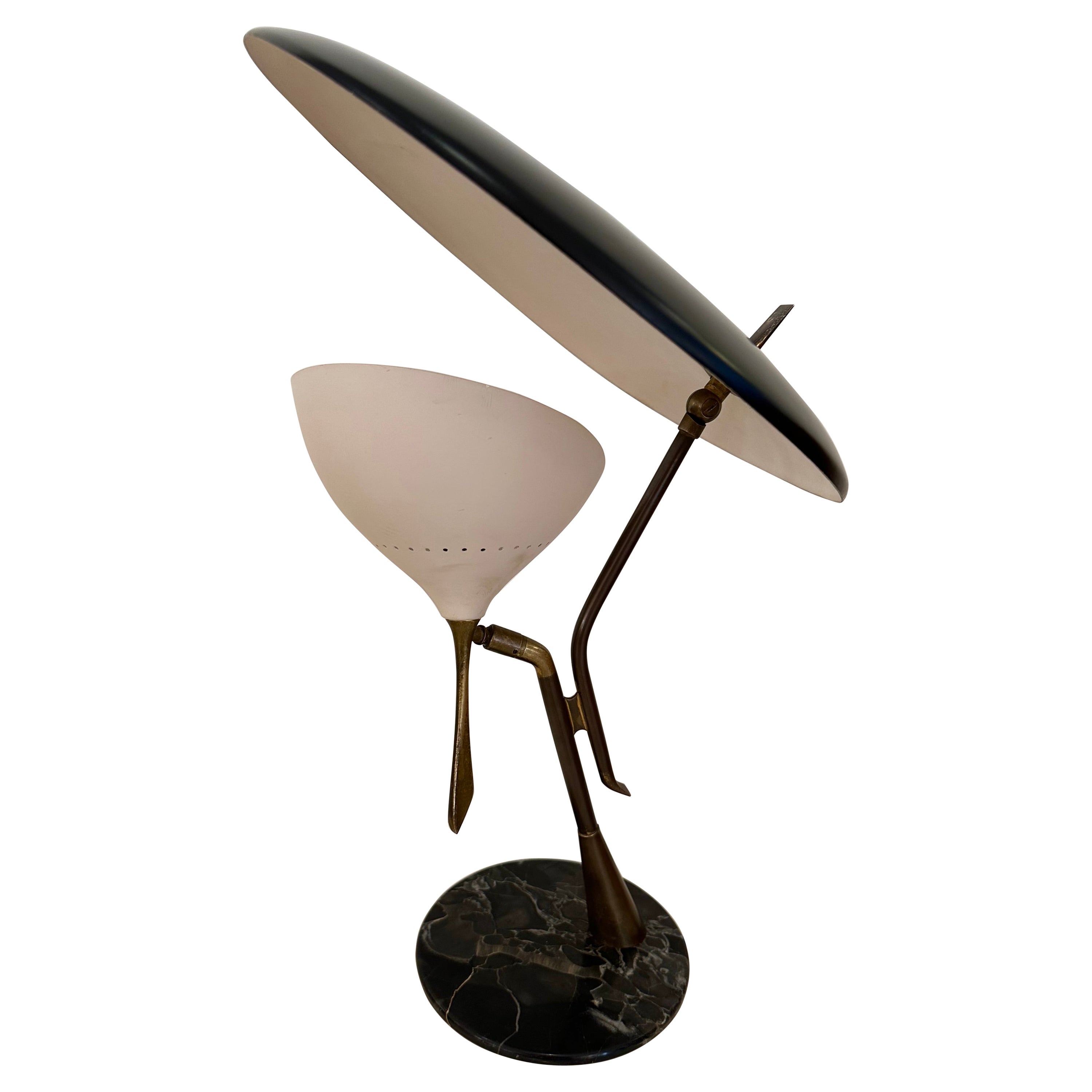Midcentury Desk Lamp Painted Metal, Brass, Marble by Lumen, Italy, 1950s For Sale