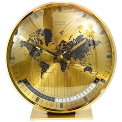 Kienzle GMT World Time Zone Brass Table Clock, Midcentury, Germany, 1960s