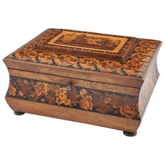 Used A Superb Tunbridge Ware Jewellery or Sewing Box Depicting Hever Castle, c1870