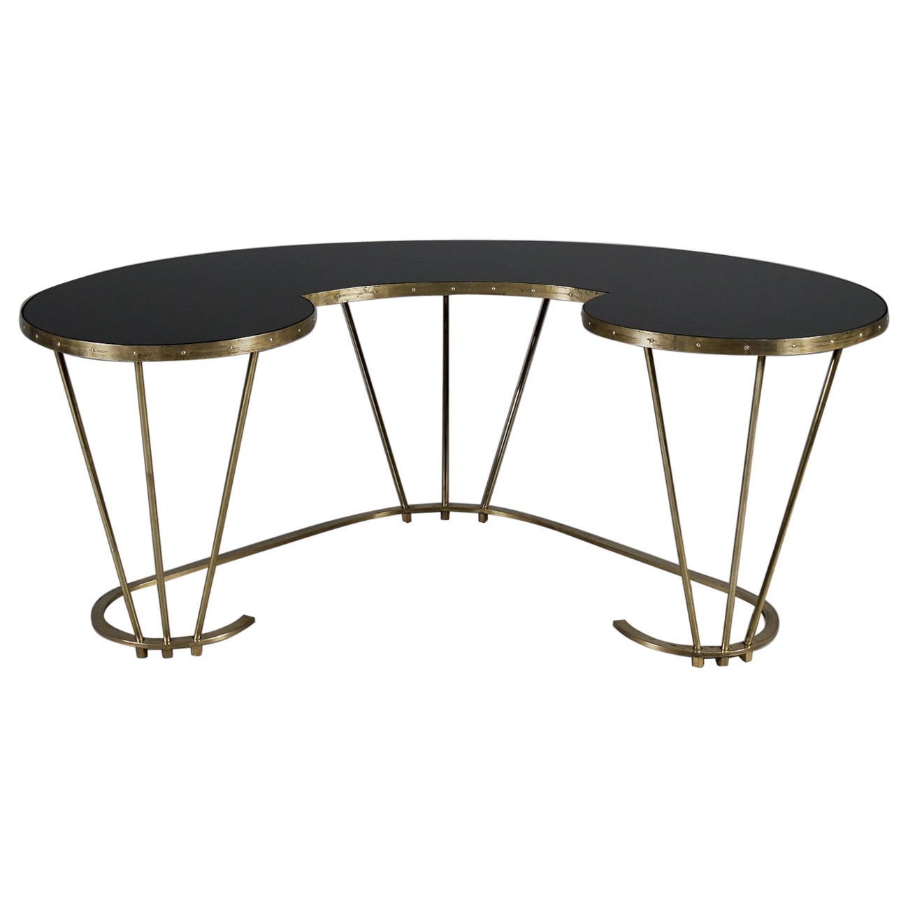 Unique Desk or Dressing Table Made of Solid Brass and Black Glass, 1950s, Italy For Sale
