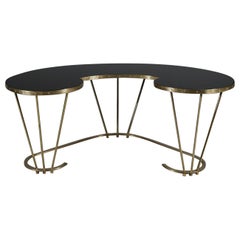 Unique Desk or Dressing Table Made of Solid Brass and Black Glass, 1950s, Italy