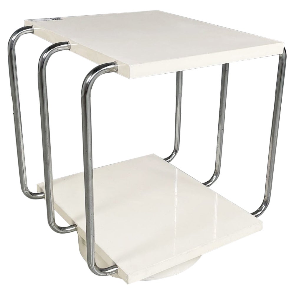 Italian Modern Double-Shelf Coffee Table in White Painted Wood and Metal, 1980s For Sale