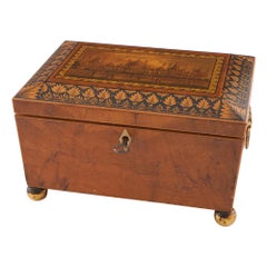 Tunbridge Ware - An Early Sewing Box with Mounted Brighton Pavilion Print, c1820