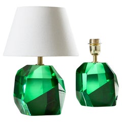 Coppia di lampade da tavolo in smeraldo di Murano