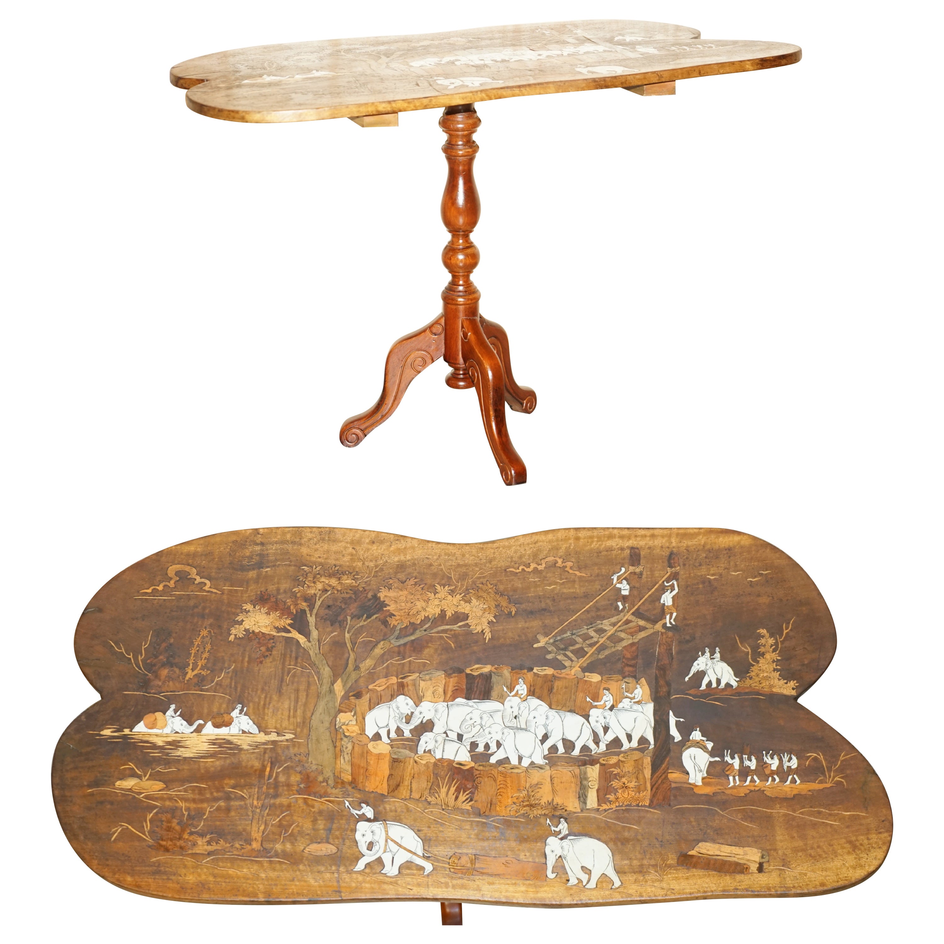 Large Antique Japanese Shibayama Inlaid Elephant Trainers Hardwood Coffee Table For Sale