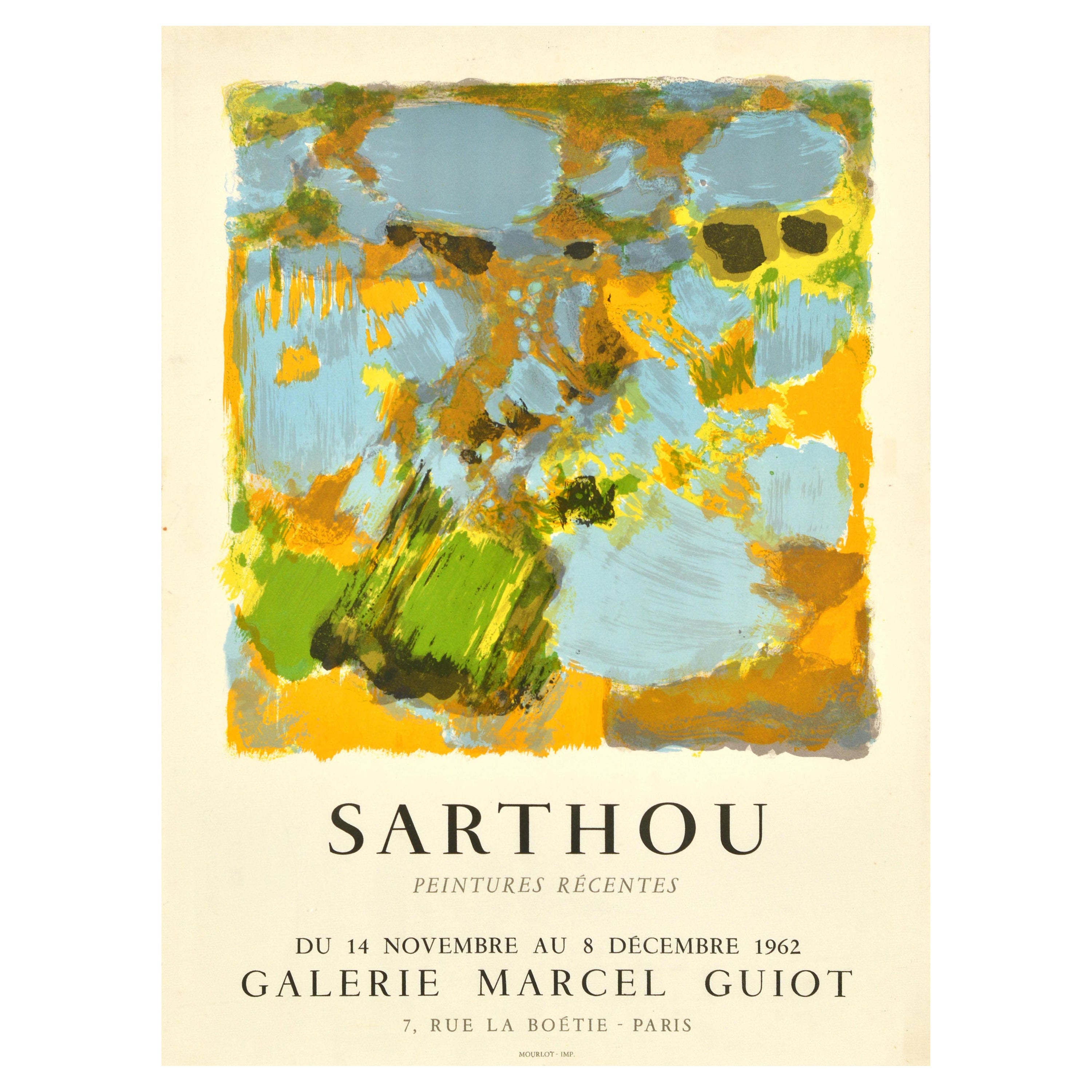 Affiche d'origine d'exposition d'art vintage - Sarthou - Galerie Marcel Guiot - Abstrait en vente