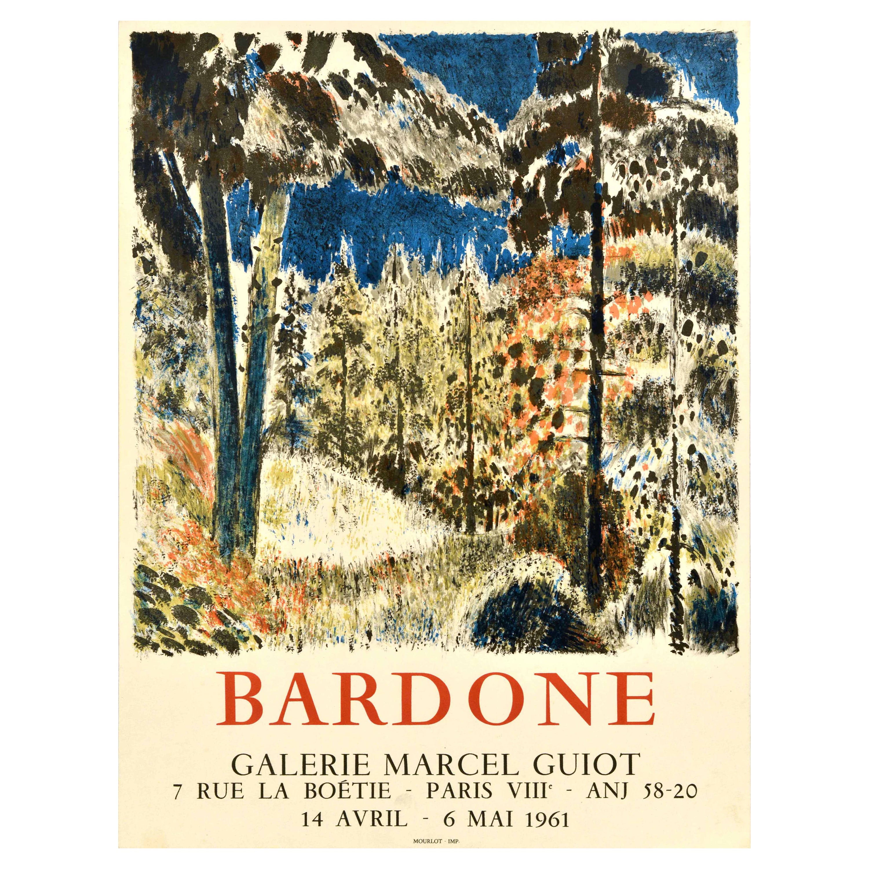 Affiche d'origine d'exposition d'art vintage Guy Bardone, Galerie Marcel Guiot Forest en vente