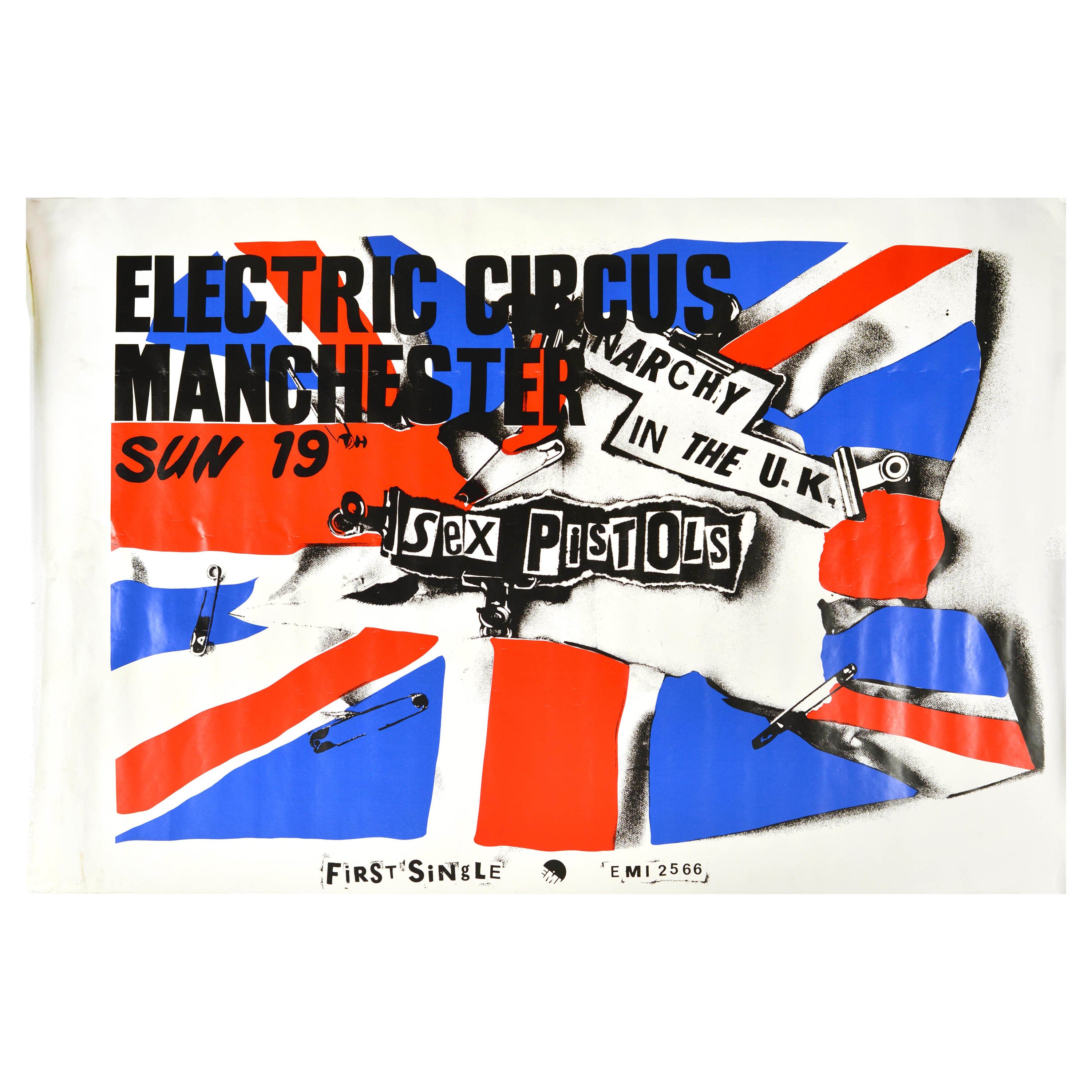Original Vintage Music Concert Advertising Poster Sex Pistols Anarchy in the UK For Sale