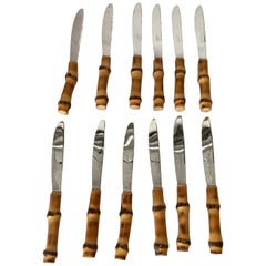 Cutlery France 1970 Knifes Flatware 12 Pieces in Faux Bamboo
