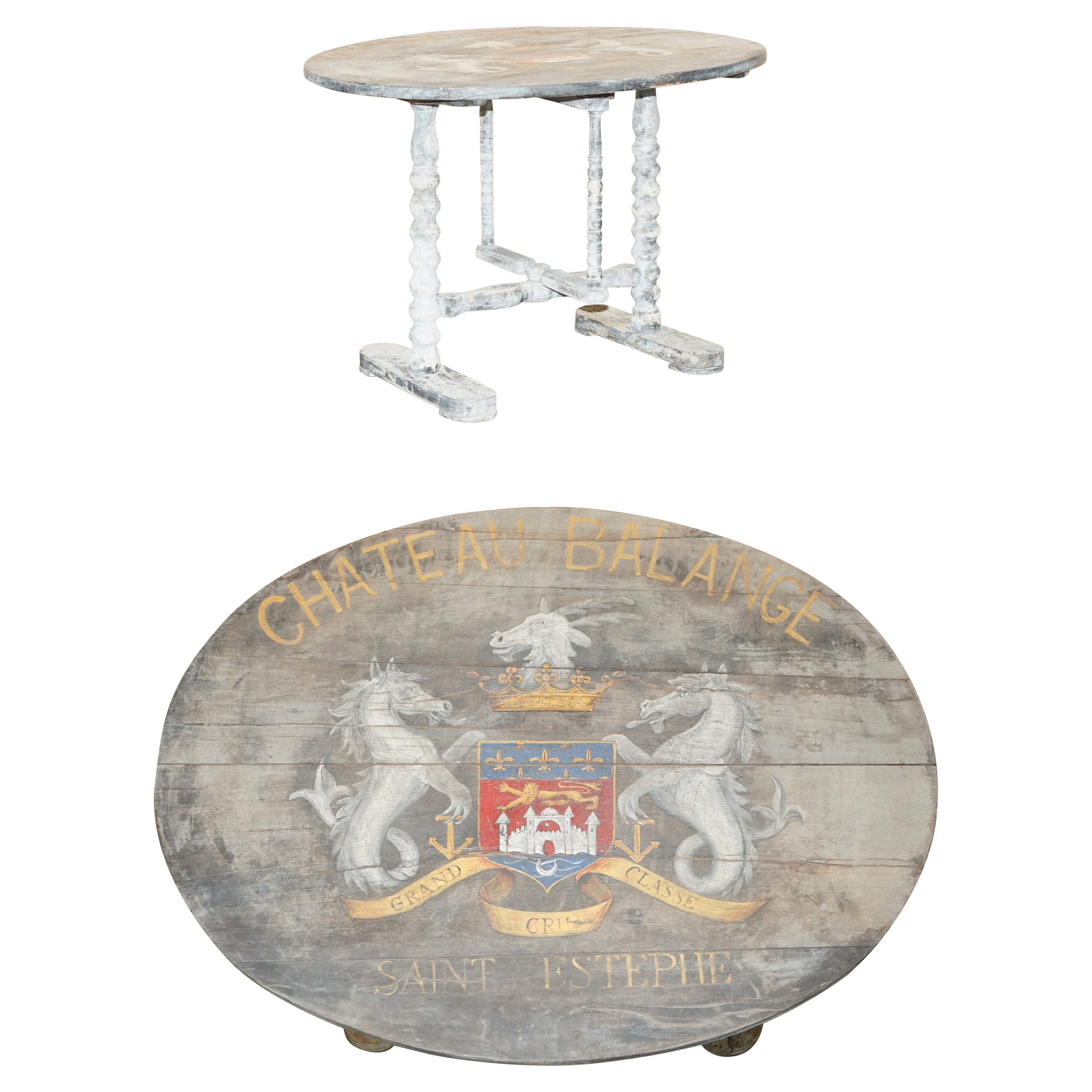 Antiker französischer Vendange-Champagner- und Wein- Tasting-Tisch mit Wappen aus dem Jahr 1820