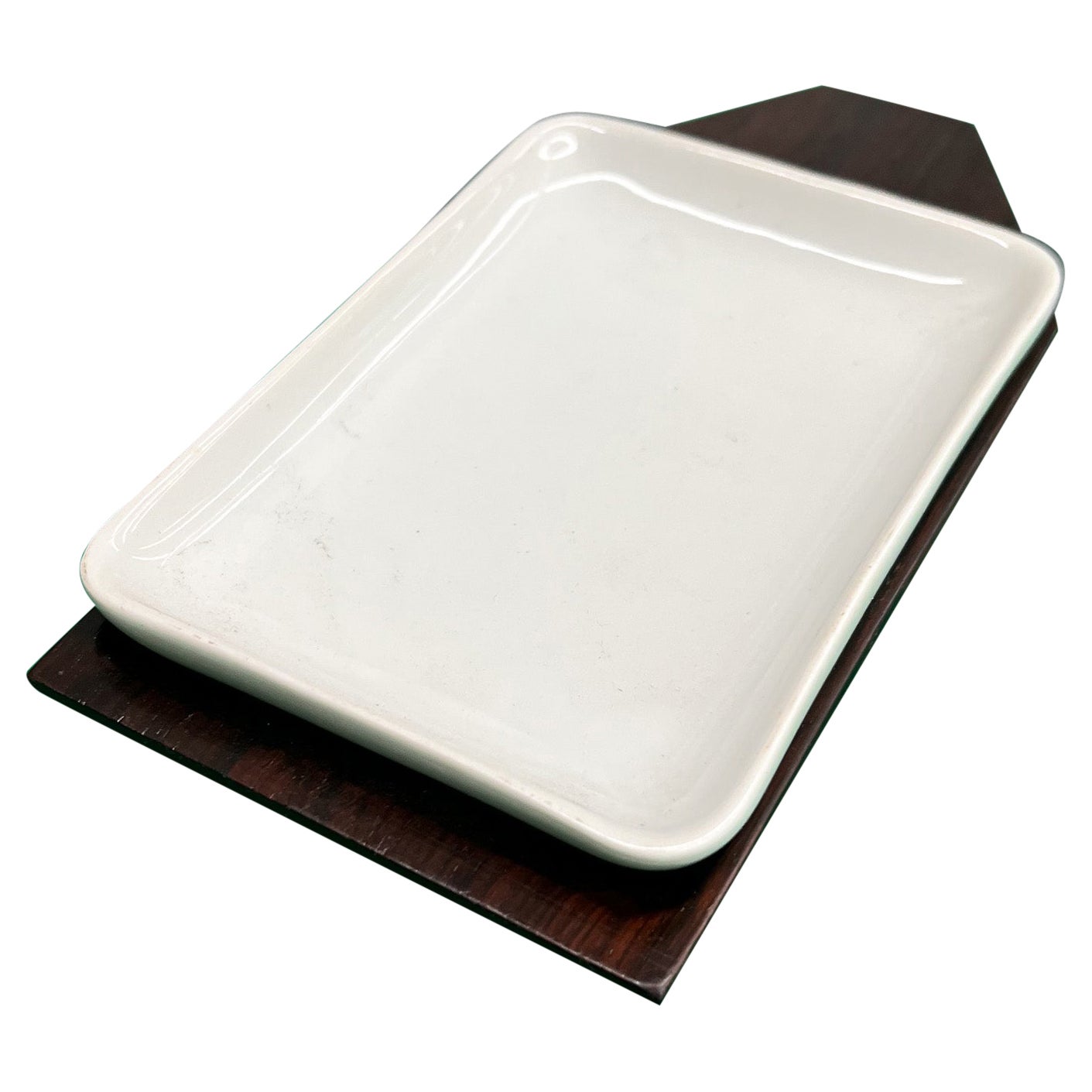 Brazilian Modern Miniature Serving Platter in Hardwood & Ceramic by Casa Finland For Sale