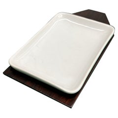 Retro Brazilian Modern Miniature Serving Platter in Hardwood & Ceramic by Casa Finland