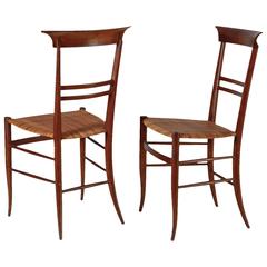 Pair of Chiavari Beech and Cane Side Chairs, Italy, 1950s