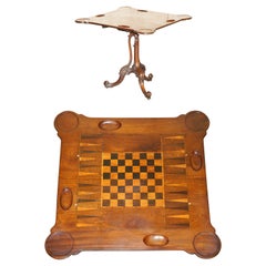Restored Victorian 1880 Burr Walnut Tilt Top Chessboard Backgammon Games Table