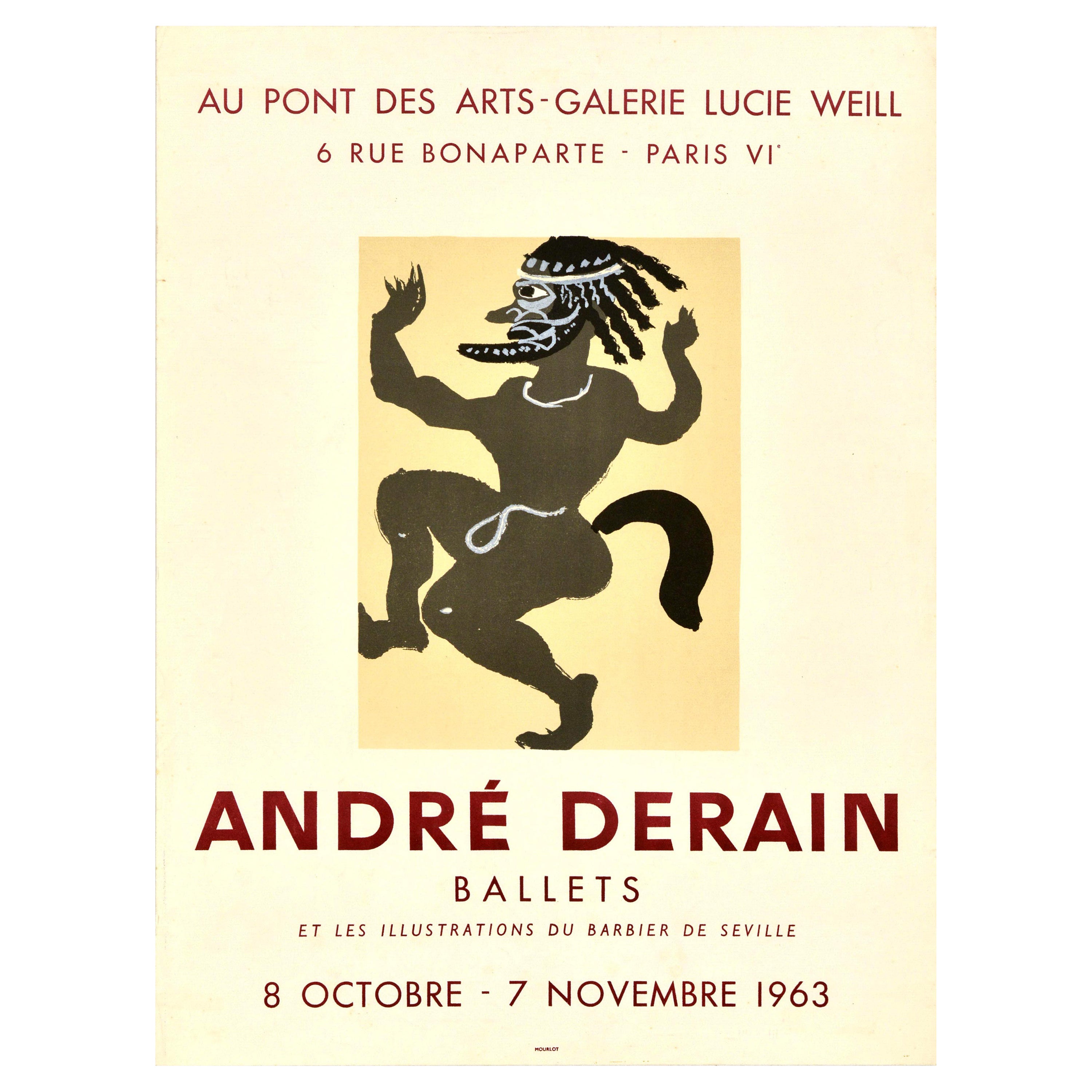 Original Vintage Art Exhibition Poster Andre Derain Ballets Barber of Seville For Sale