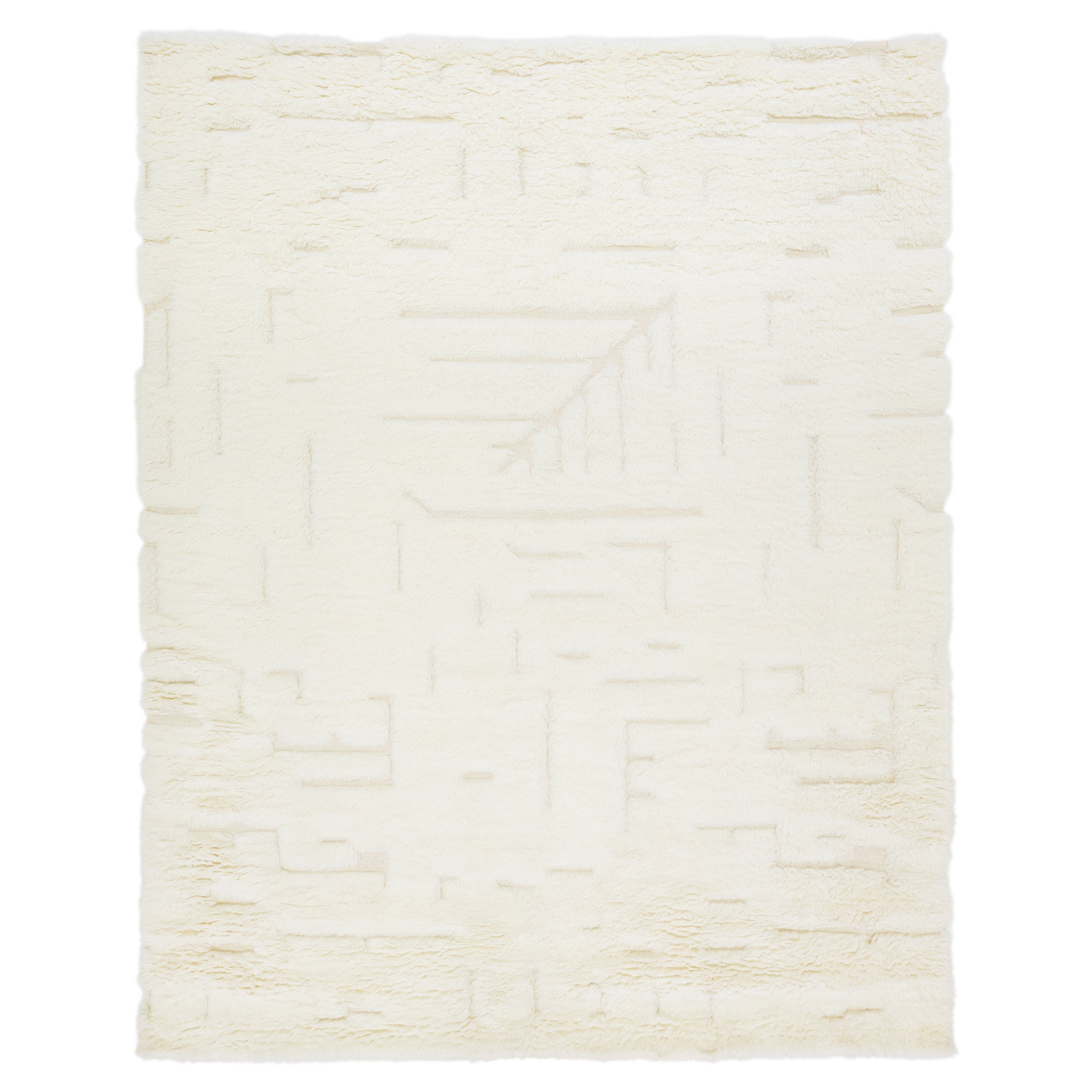 Tapis en laine ivoire de style marocain géométrique et moderne fait à la main par Apadana