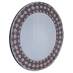 Vintage Rose and Smoked Glass Harlequin Design Round Mirror