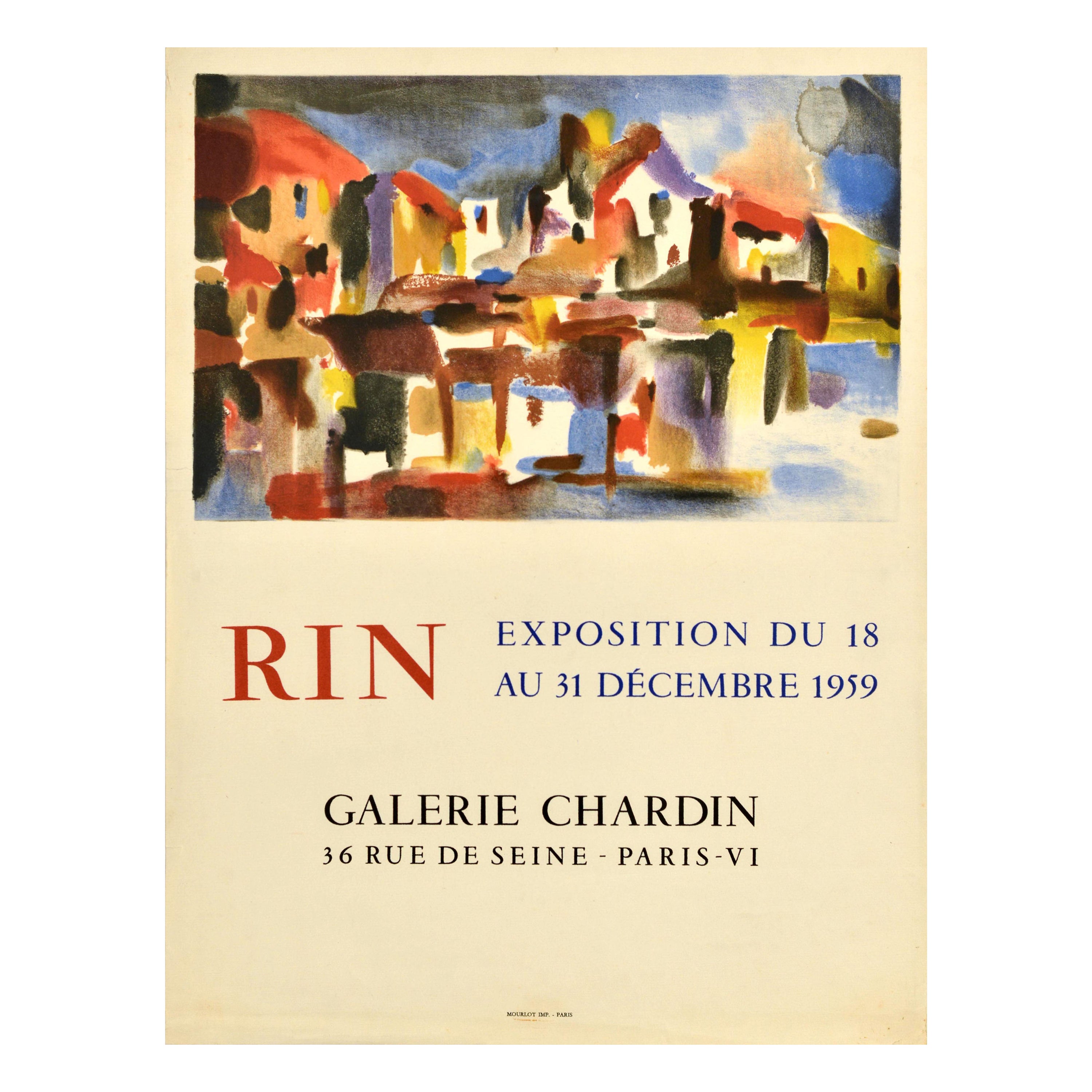 Original Vintage Art Exhibition Poster Nicolas Rin Galerie Chardin Abstract For Sale