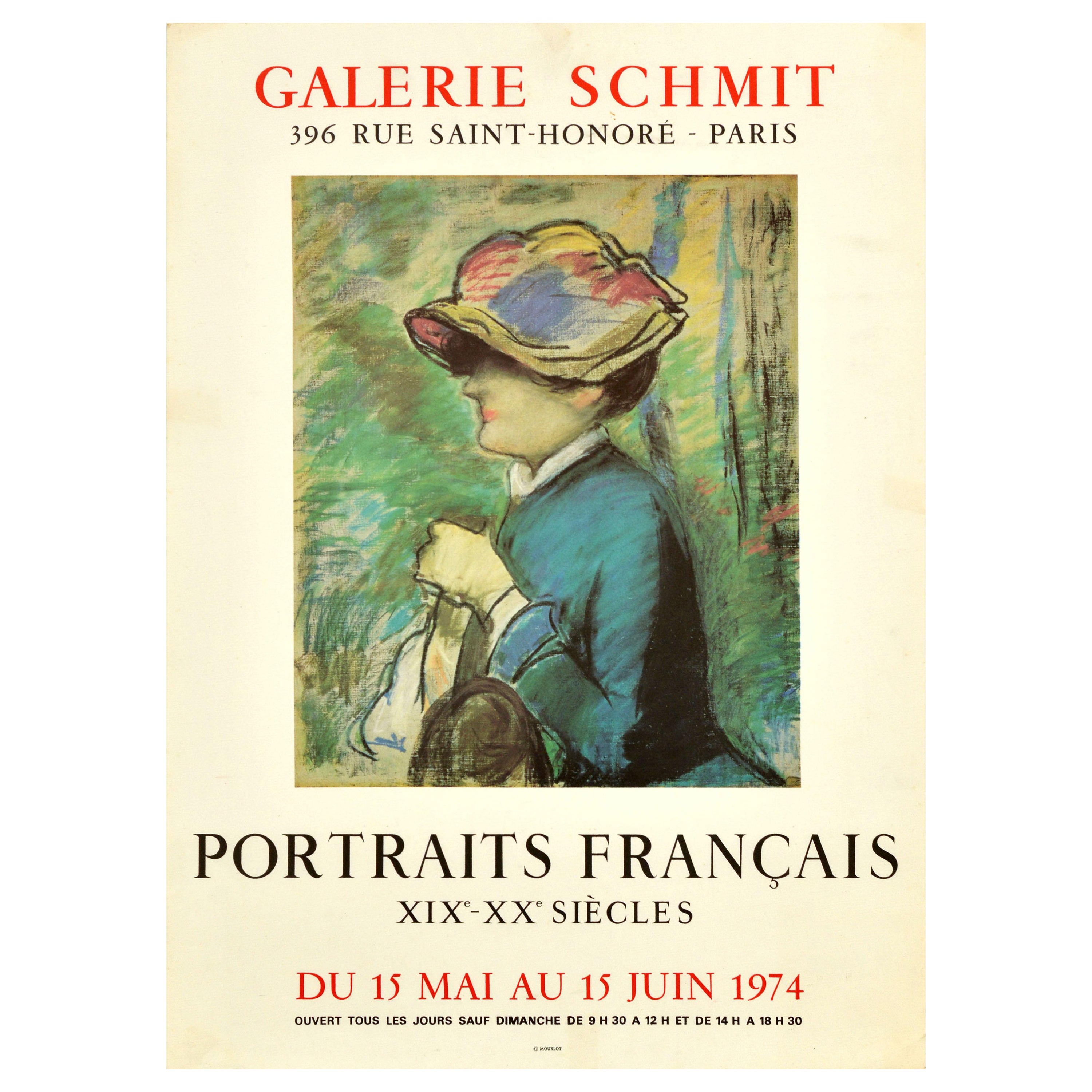 Original Vintage Art Exhibition Poster Portraits Francais Galerie Schmit Manet