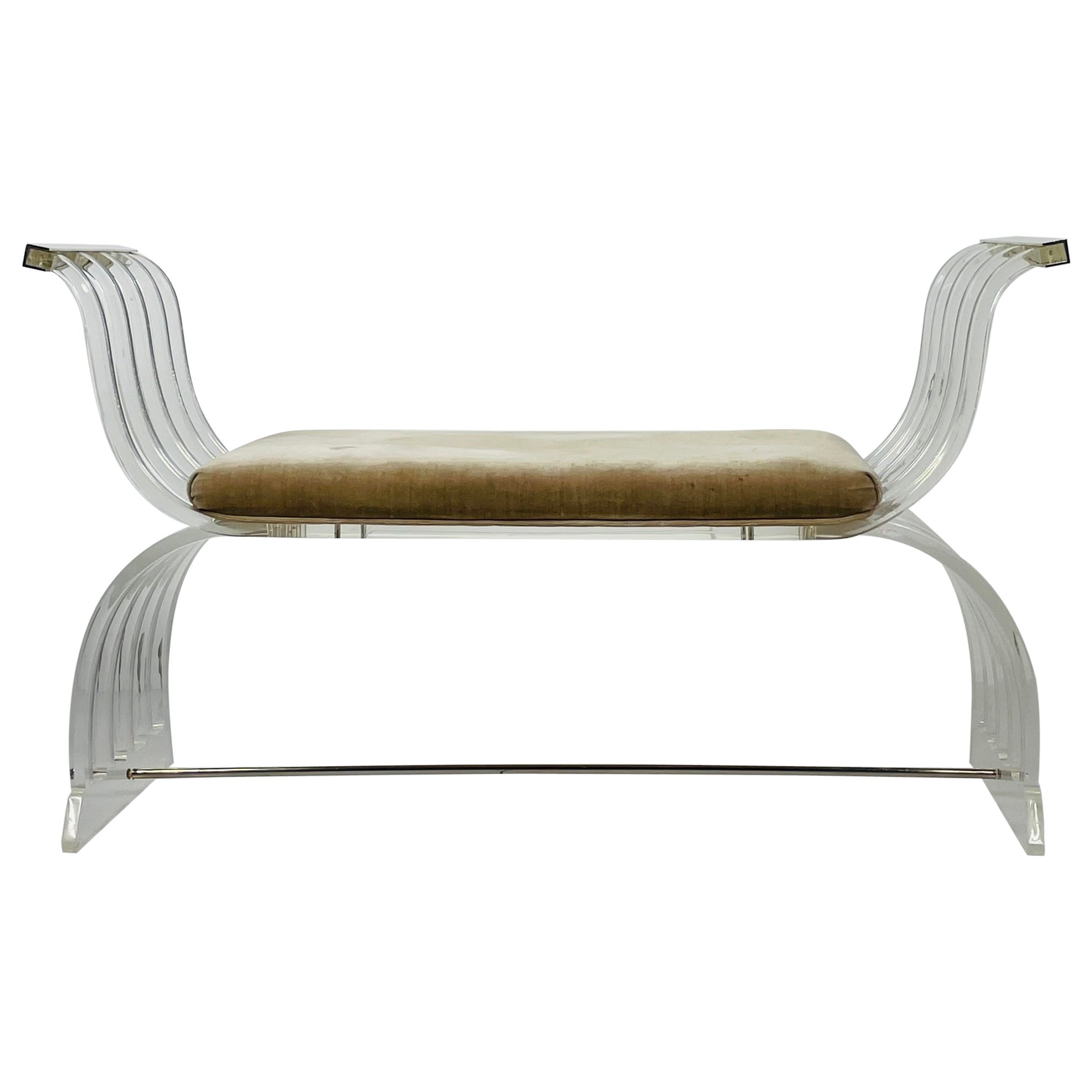 Stunning Lucite & Aluminum "Angel Wings" Bench, Usa 1970s For Sale