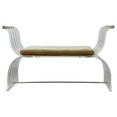 Stunning Lucite & Aluminum "Angel Wings" Bench, Usa 1970s