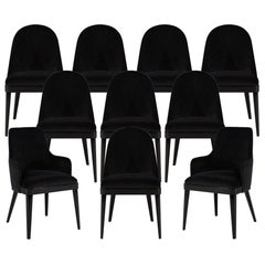 Set of 10 Custom Modern Black Velvet Dining Chairs Svelte Chair
