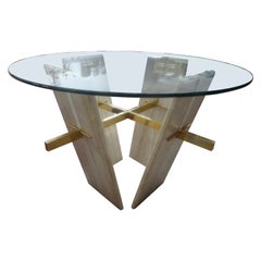 Used Italian Modern Travertine And Brass Center Table